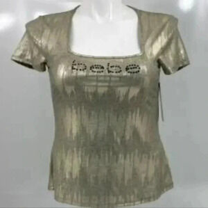 > BEBE metalic gold short sleeve square neck top